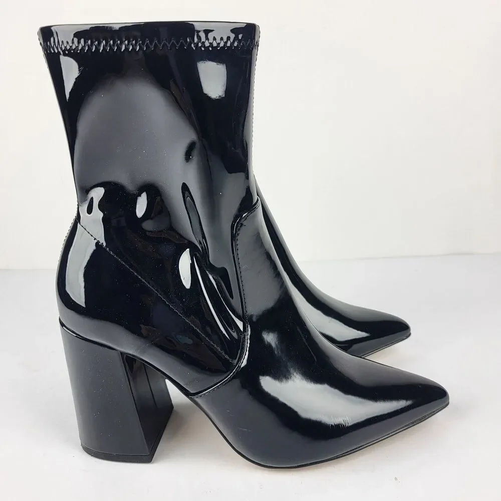 Abound Billie Women's Boot Black Faux Patent Leather Heeled Pointed Toe 7M
